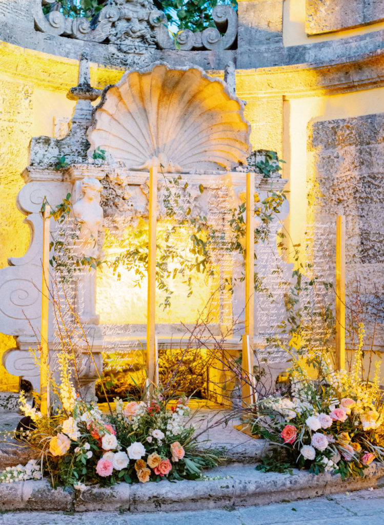 Escort Display and Seating Chart for a colorful destination wedding at vizcaya museum by Destination Wedding Planner and Designer, Jennifer Buono Events