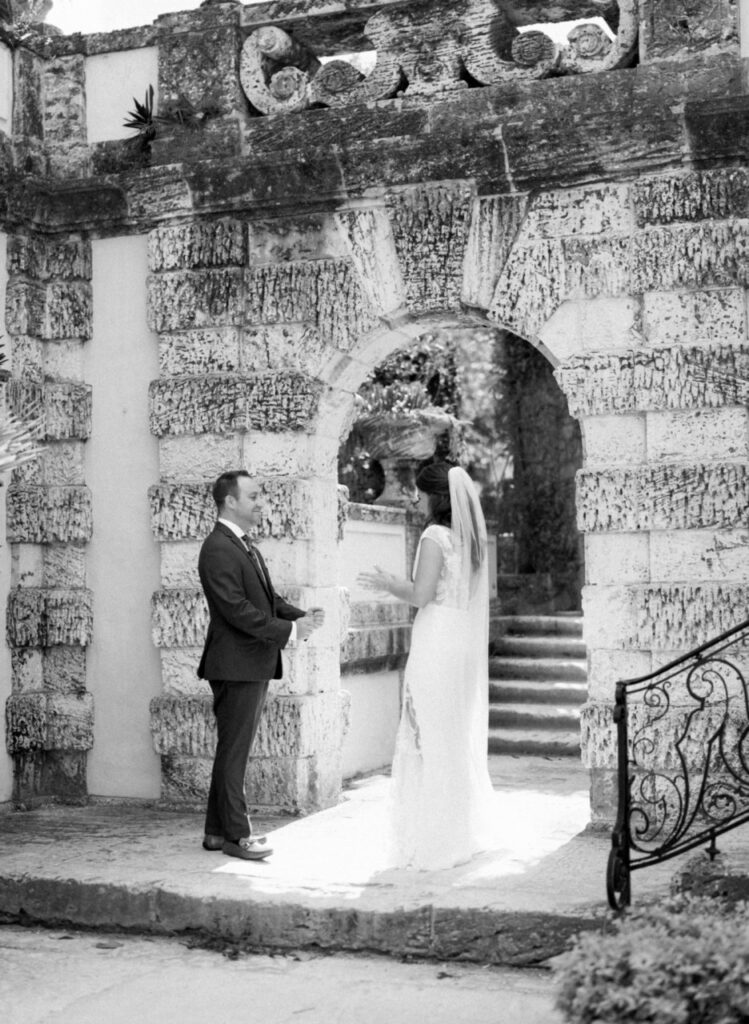 first look in the secret garden at Vizcaya Museum | Jennifer Buono Events South Florida Wedding Planner and Designer
