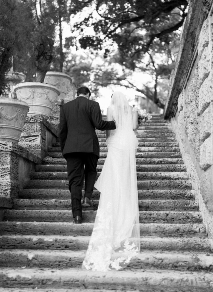 Father and Daughter walk down the aisle at Vizcaya Museum and Gardens | The Mound at Vizcaya Wedding