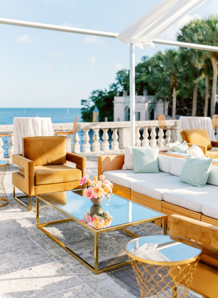 Cocktail Style Seating at this colorful wedding in south florida | Vizcaya Museum | Jennifer Buono Events